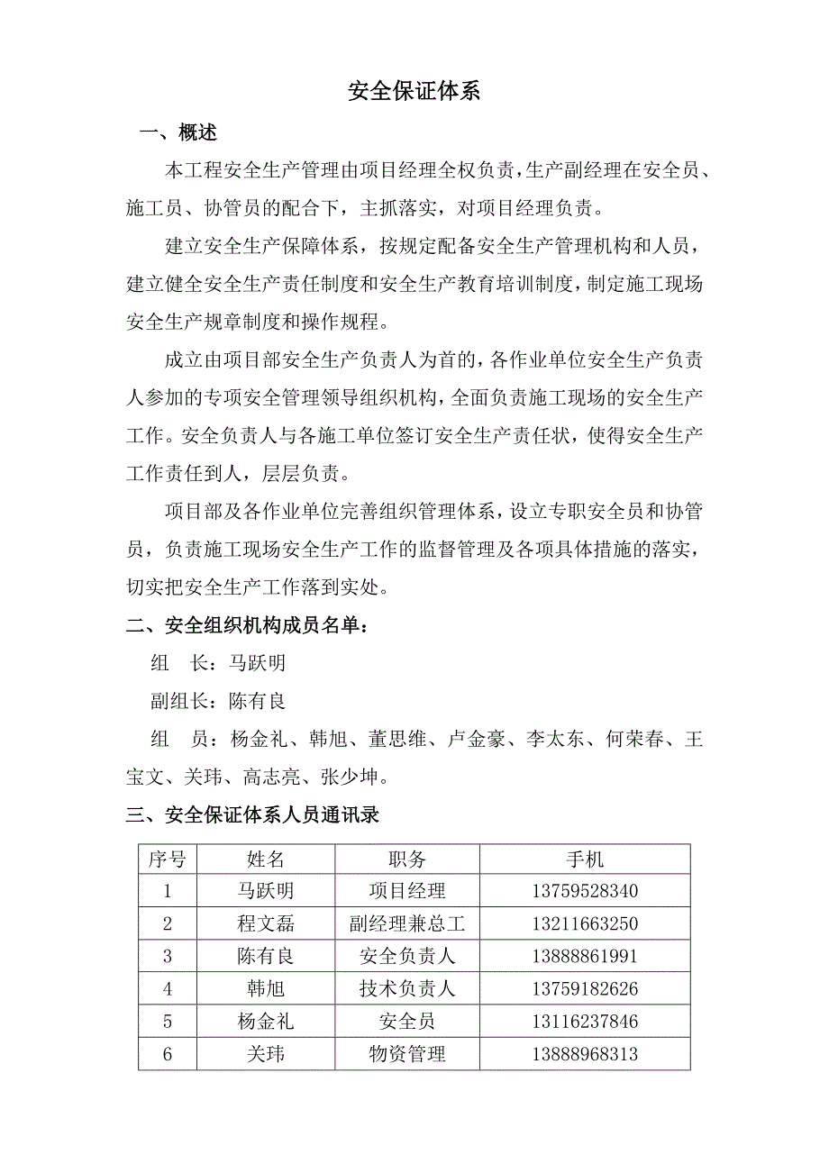 某施工项目部安全保证体系_第2页