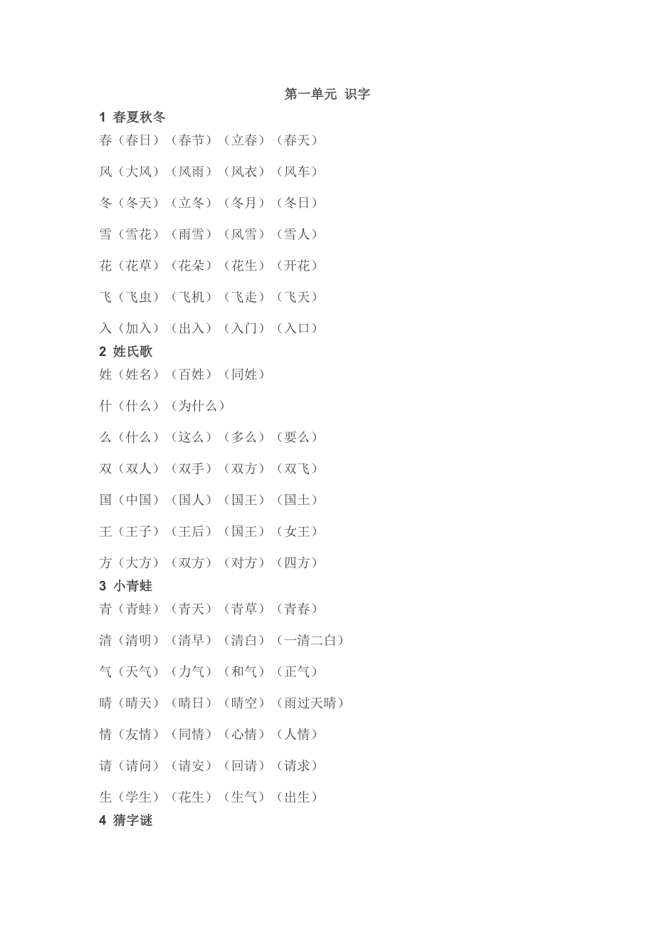 人教版一年级语文下册《写字表》生字组词_第2页