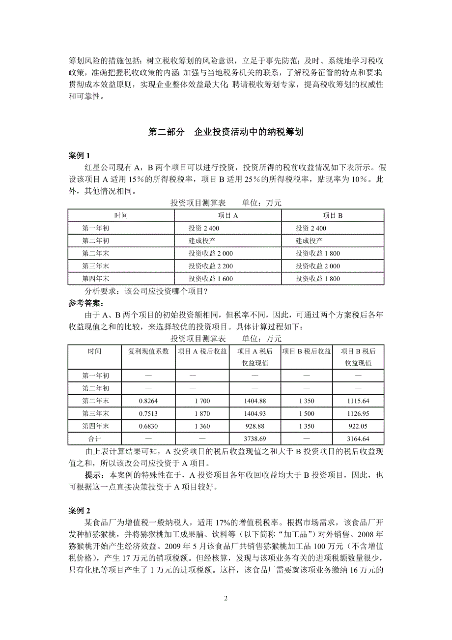 企业纳税筹划课后习题答案_第2页