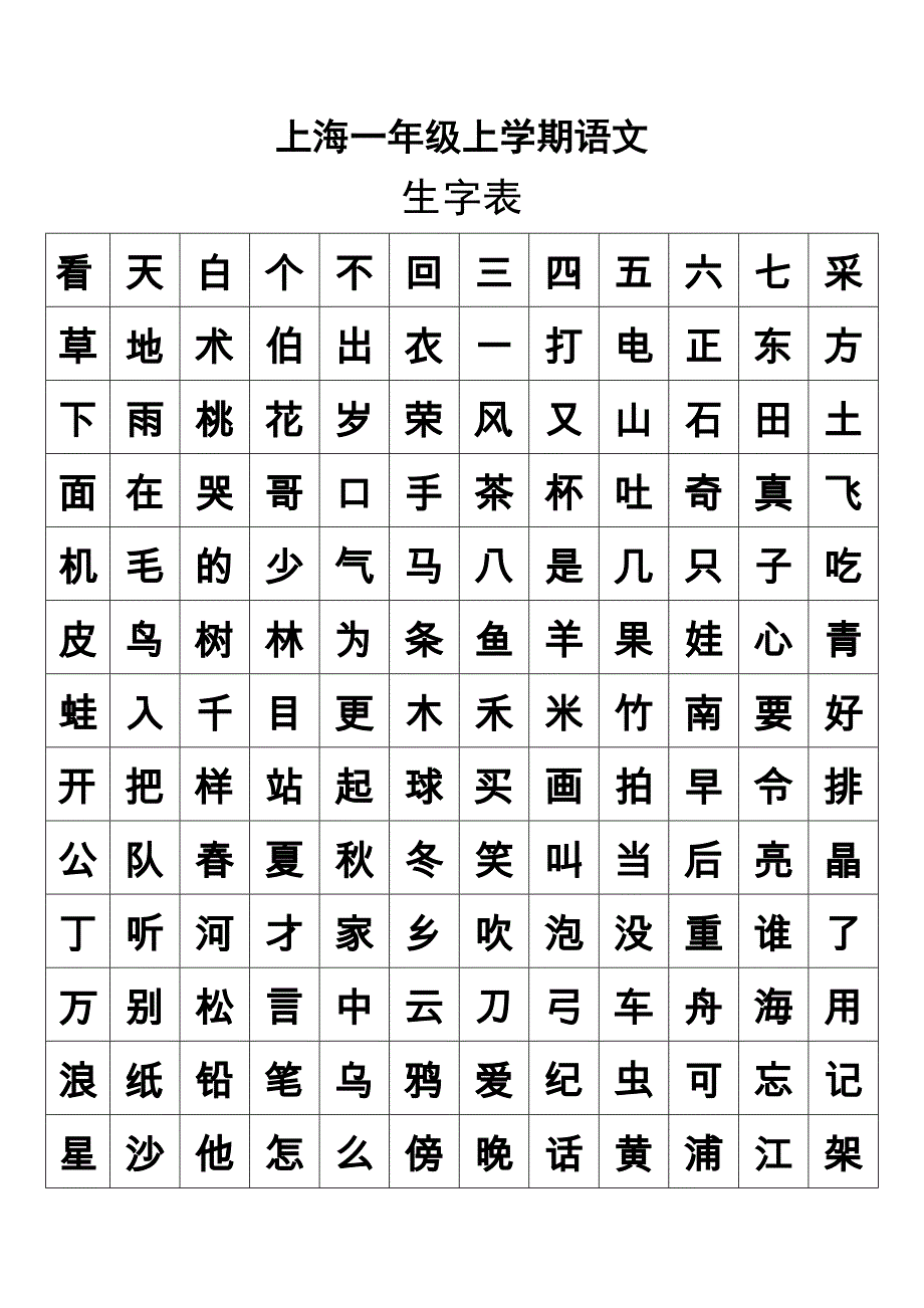 上海一年级语文生字表和组词表_第1页