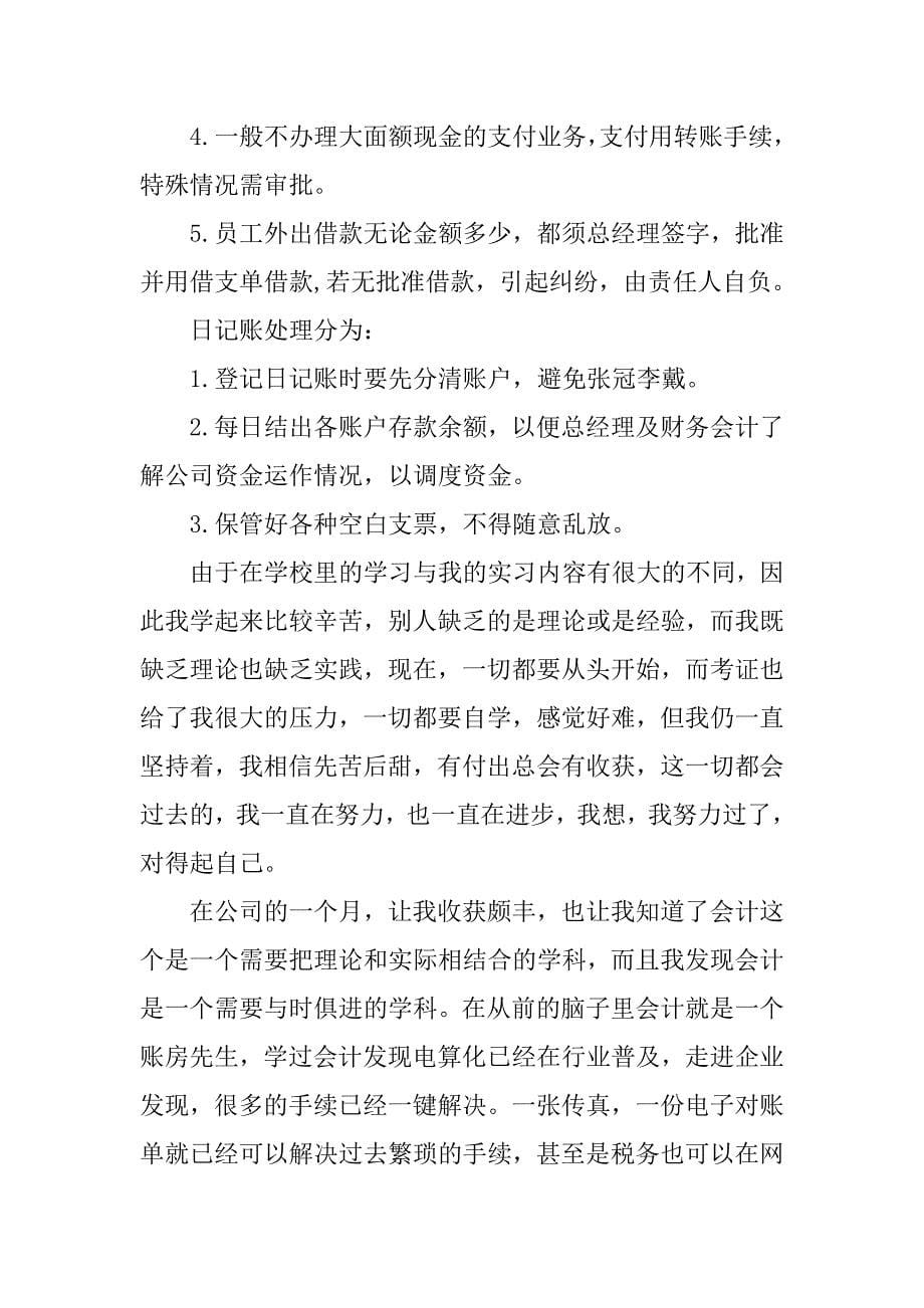 出纳会计毕业实习总结5000字_第5页