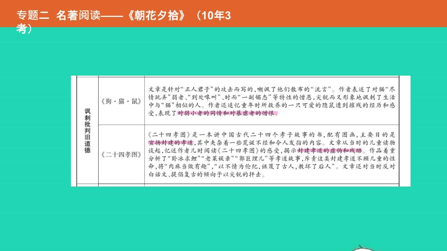 安徽专用2019年中考语文总复习第二部分语文积累与综合运用专题二名著阅读朝花夕拾课件201901181139_第4页