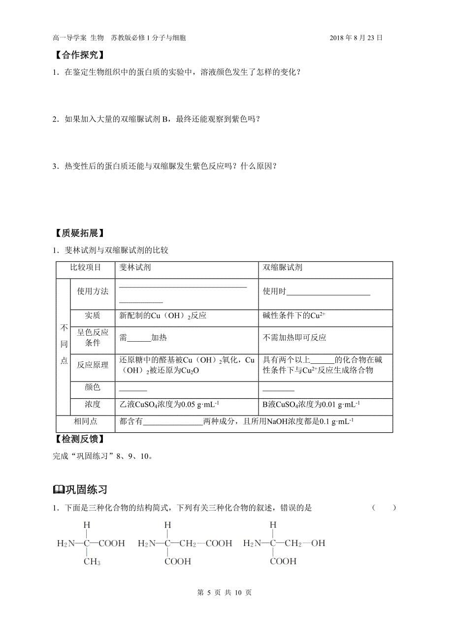 第3课时  蛋白质的结构和功能导学案_第5页