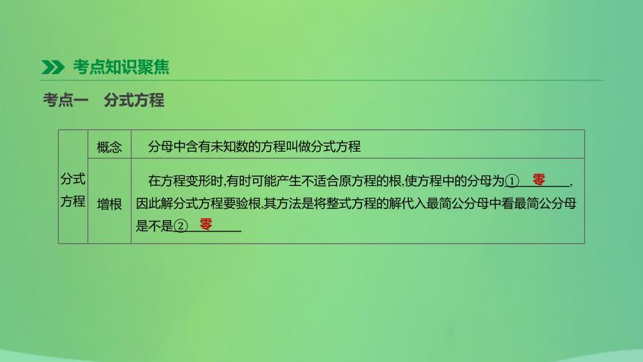 内蒙古包头市2019年中考数学总复习第二单元方程组与不等式组第07课时分式方程及其应用课件20181221347_第2页