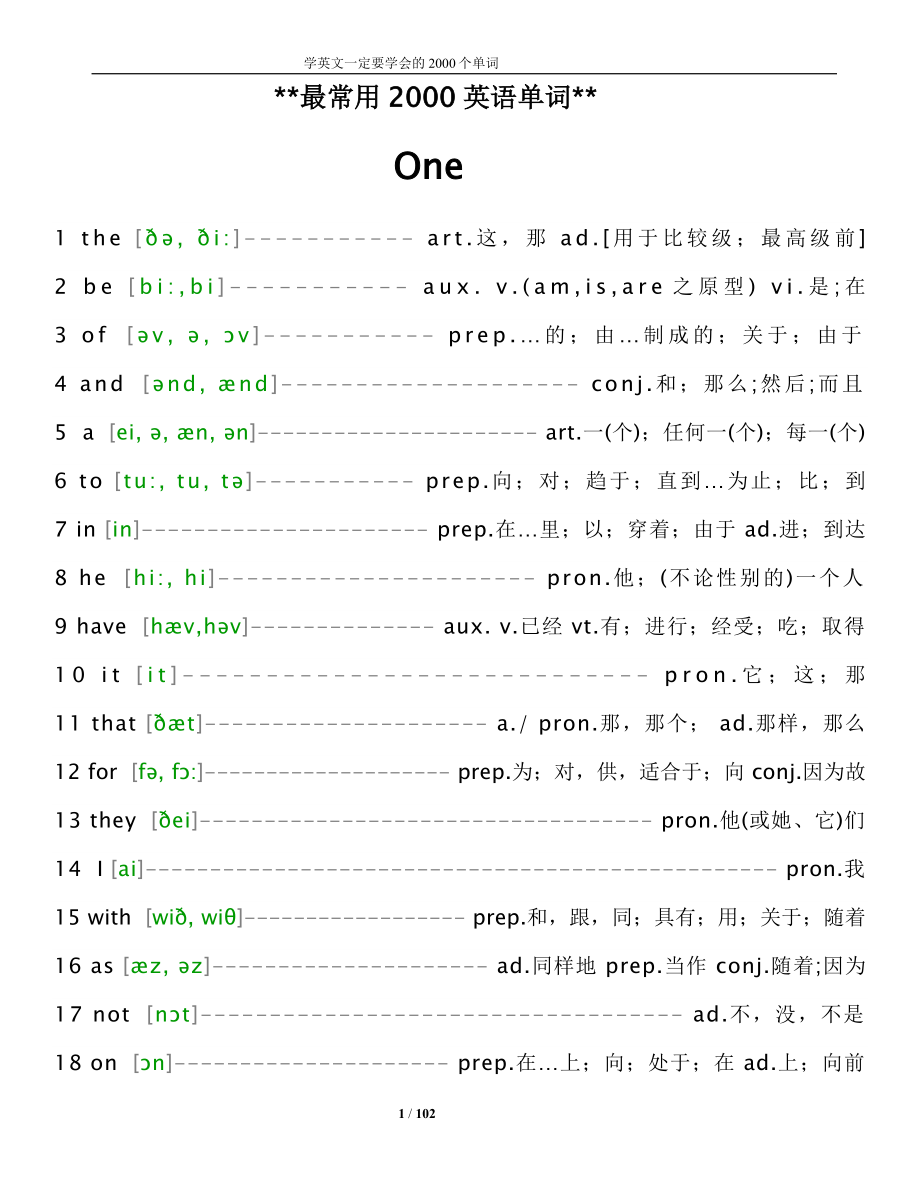 最常用2000英语单词-含音标+中文翻译_第1页