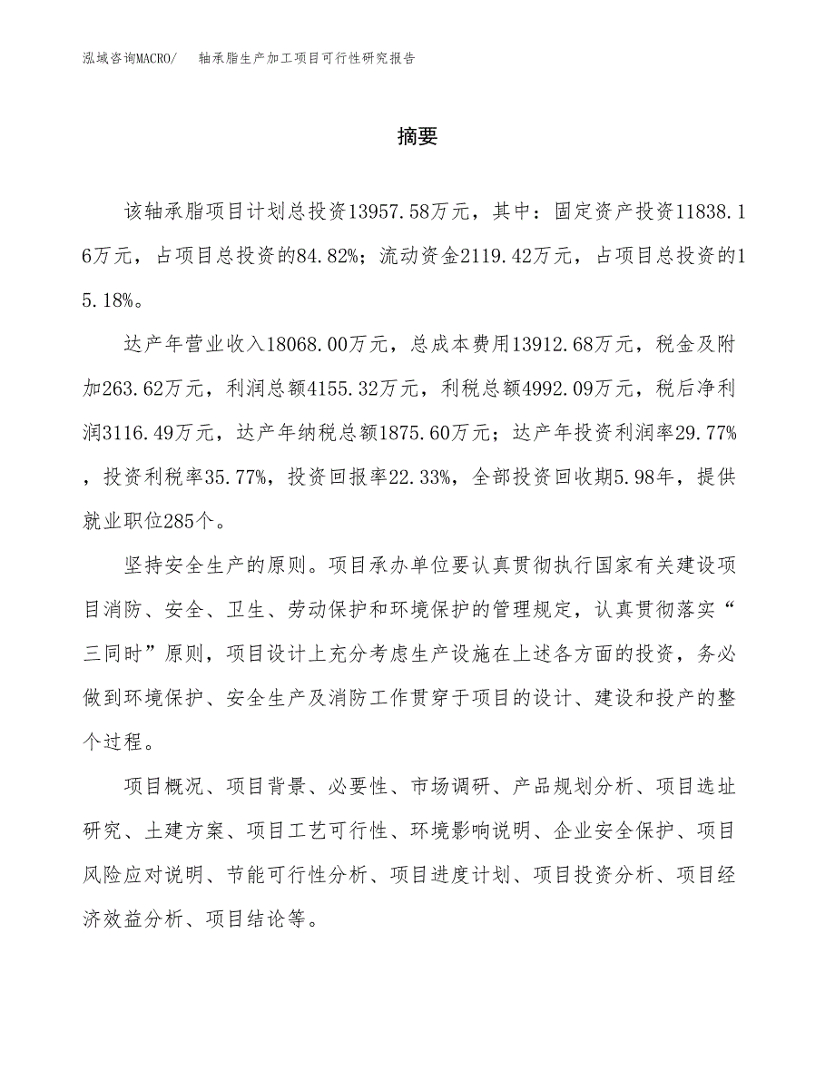 （模板）轴承脂生产加工项目可行性研究报告_第2页