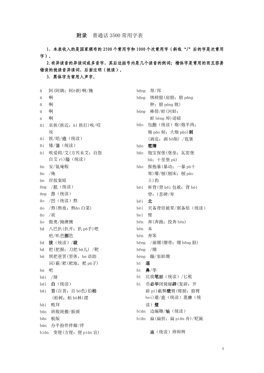 普通话3500常用字表_第1页