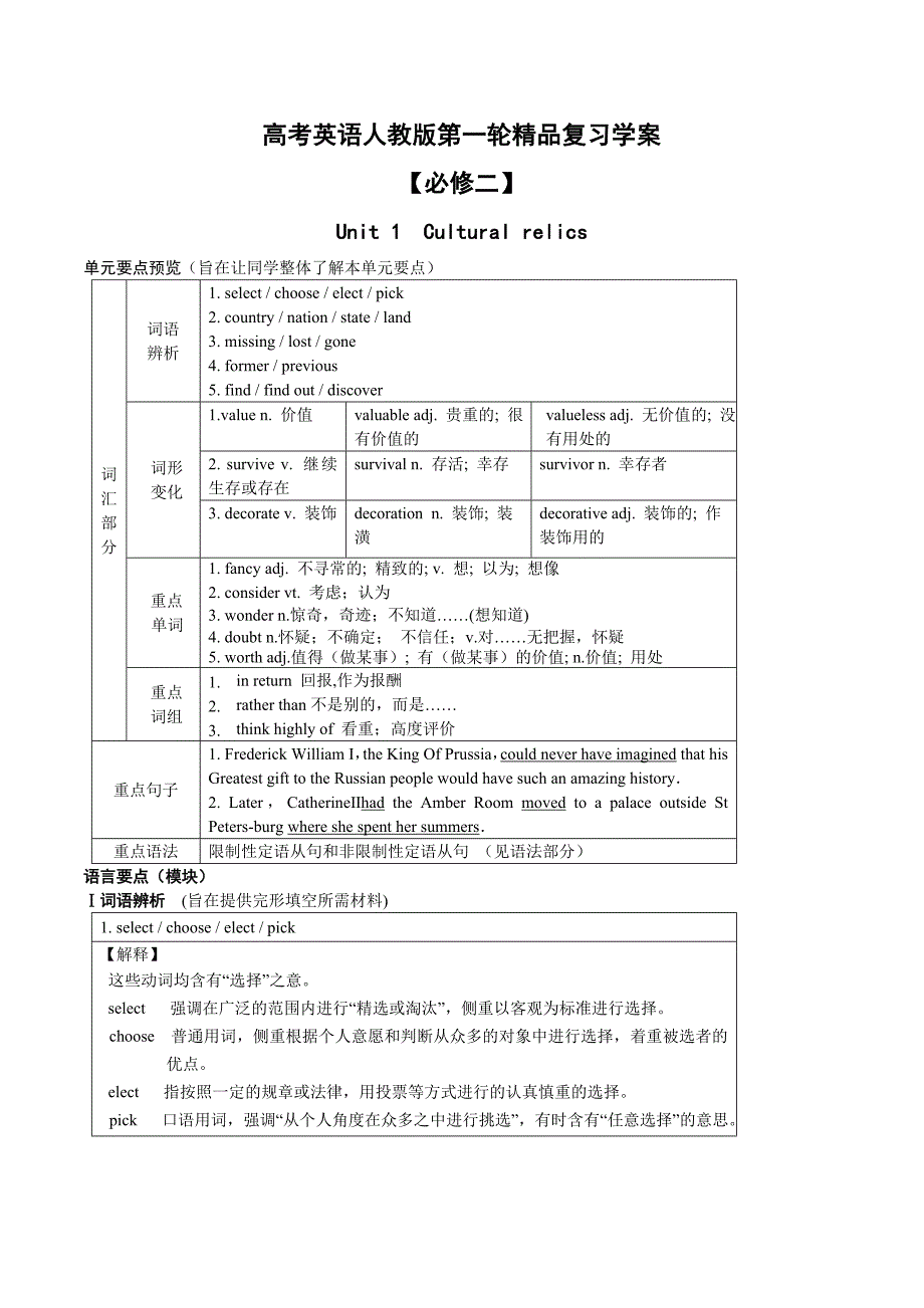 2019年高考英语人教版第一轮精品复习学案【必修2】(52页)_第1页