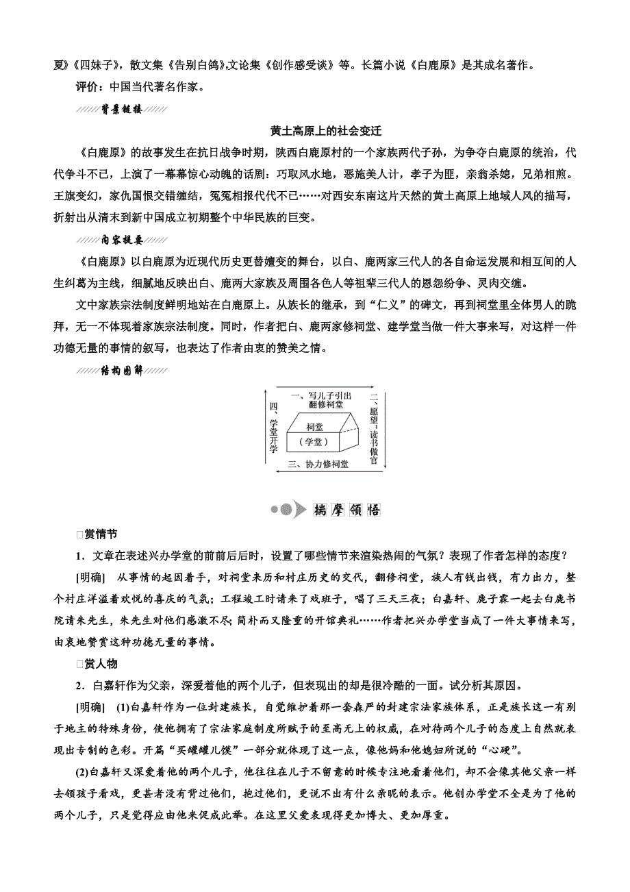 【人教版】2019版高中语文同步选修中国小说欣赏讲义：第五单元第10课《白鹿原》家族的学堂含答案_第3页