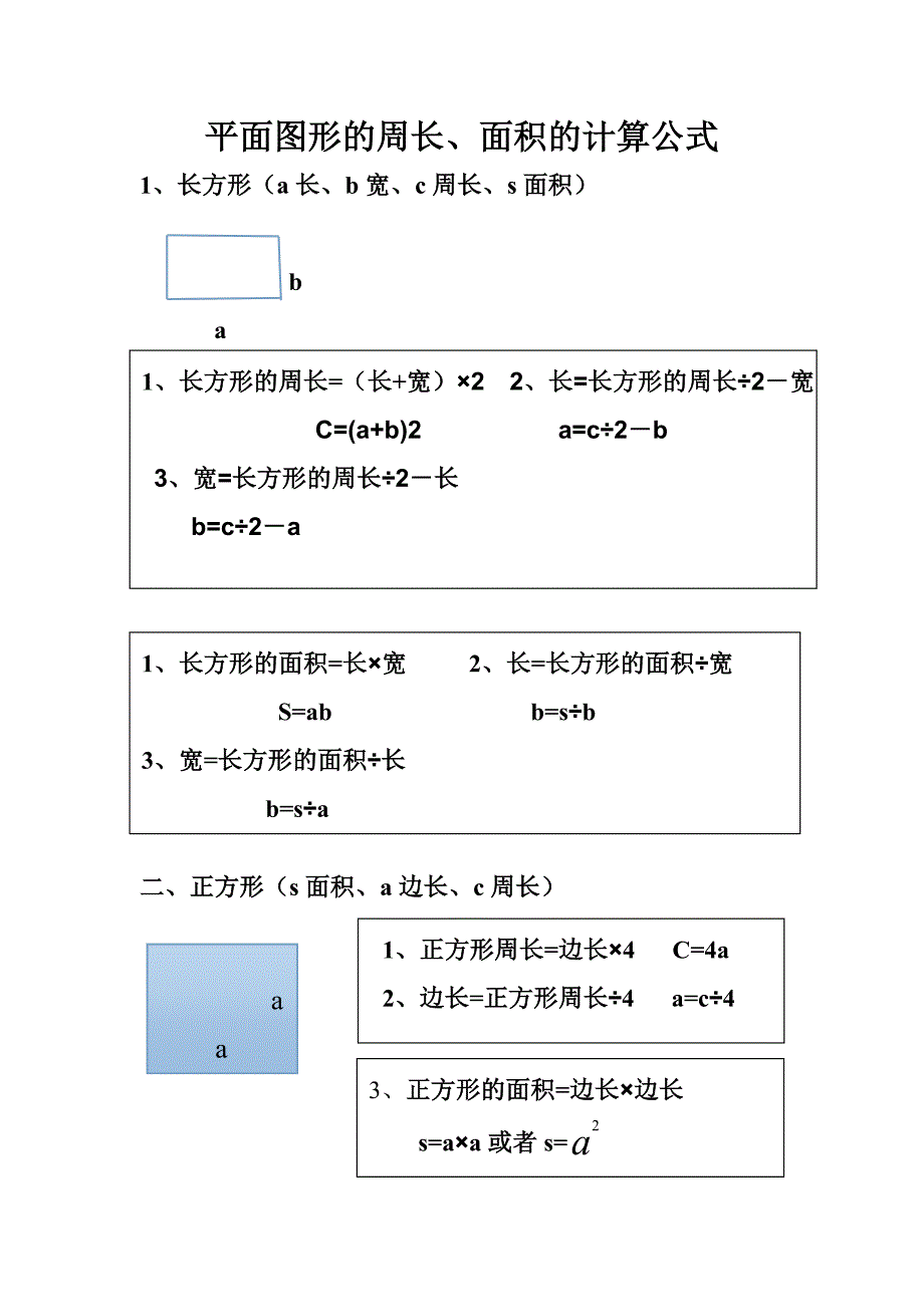 平面图形的周长、面积计算公式_第1页