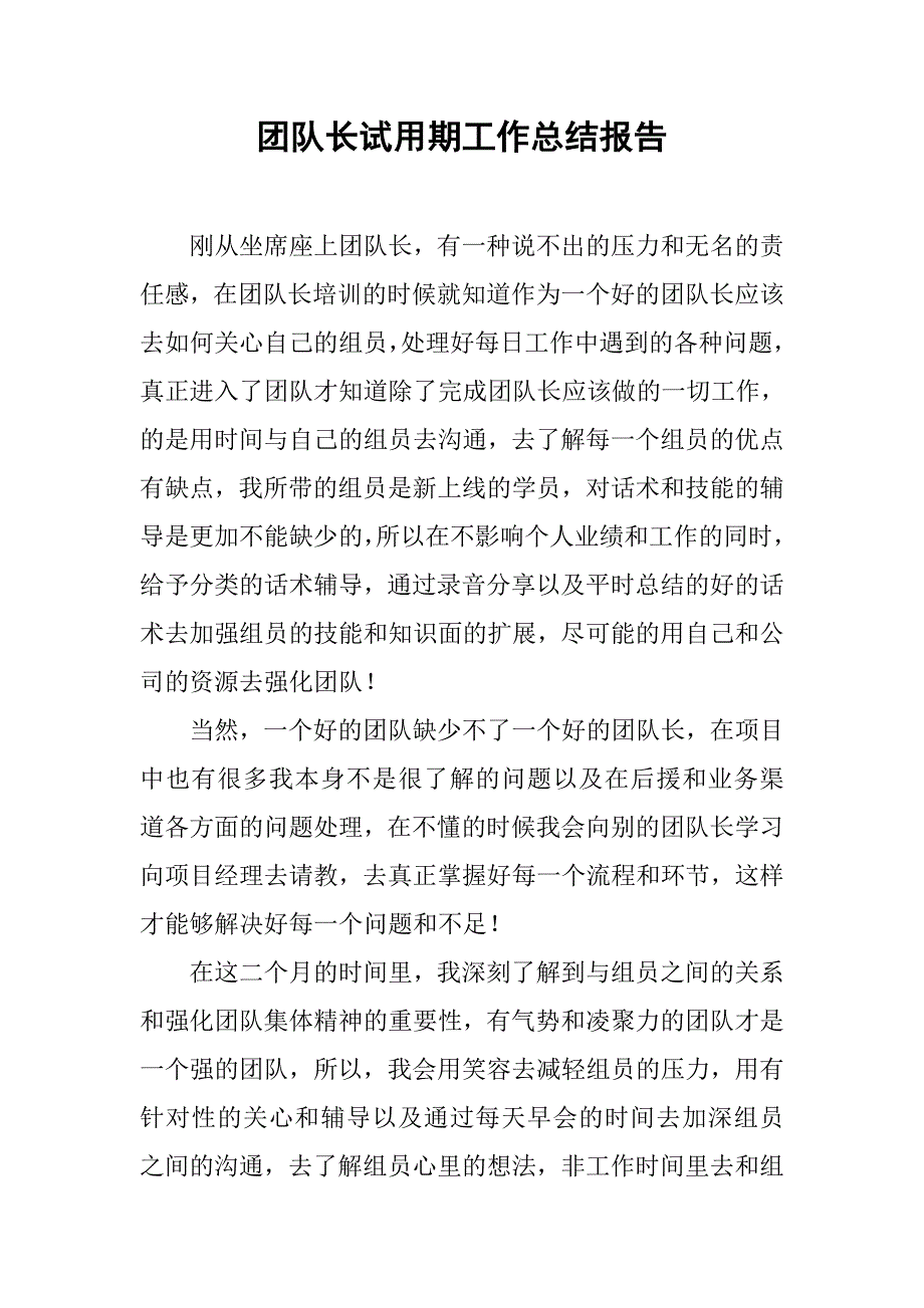 团队长试用期工作总结报告.doc_第1页