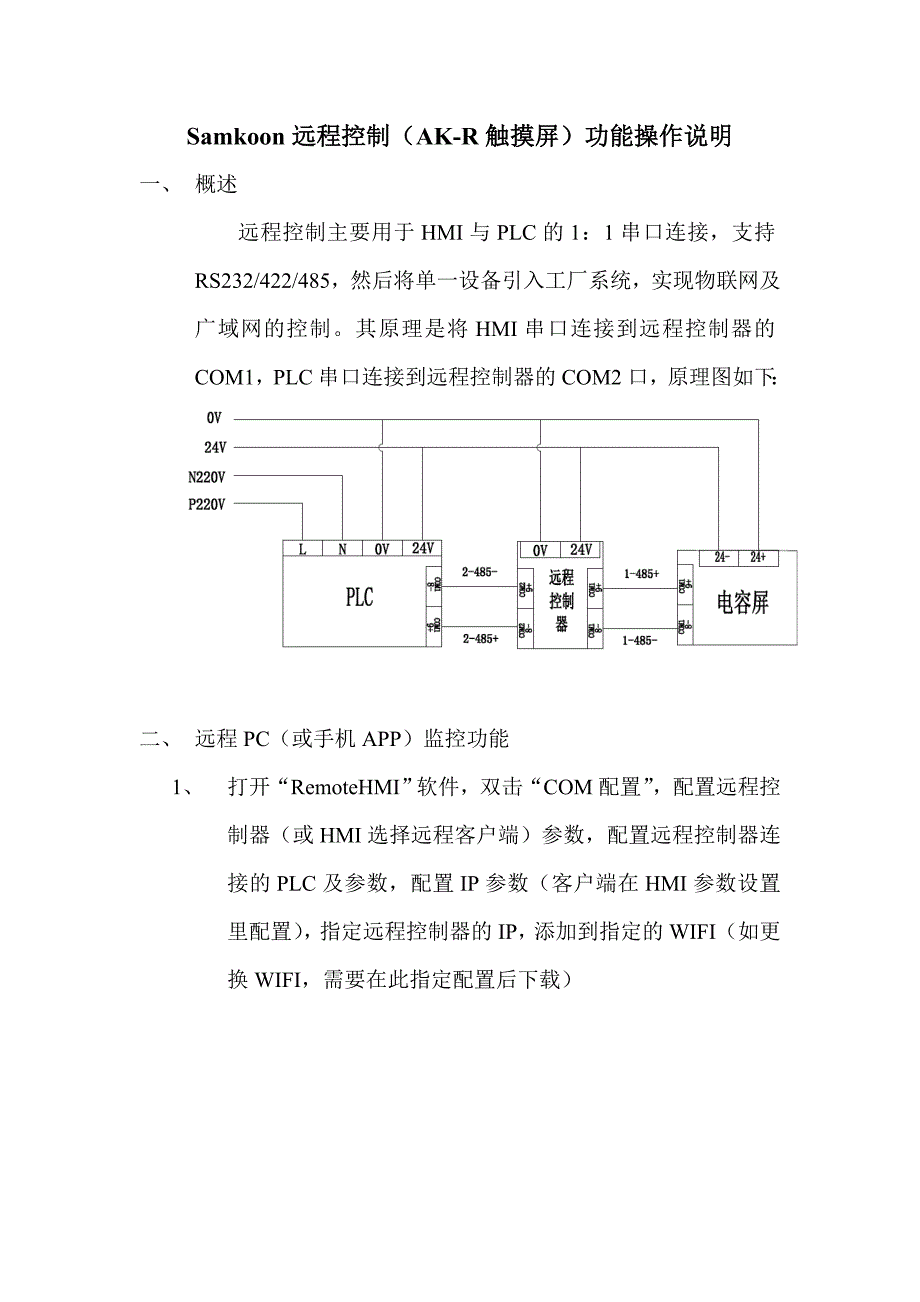 Samkoon远程控制(AK-R触摸屏)功能操作说明_第1页