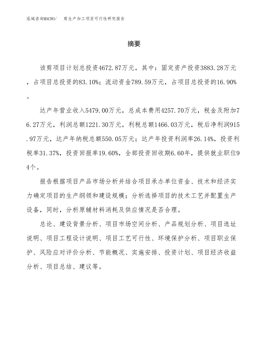 （模板）剪生产加工项目可行性研究报告_第2页