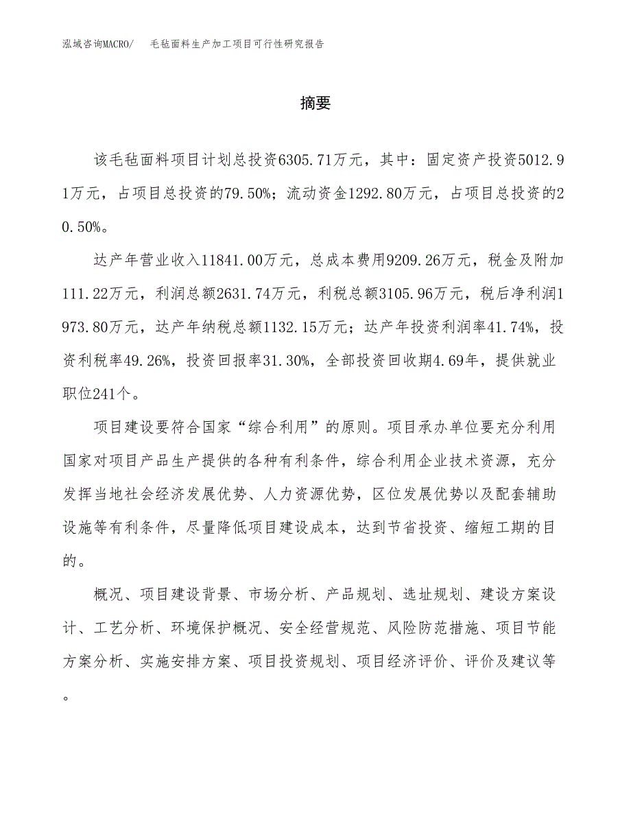 （模板）毛毡面料生产加工项目可行性研究报告_第2页