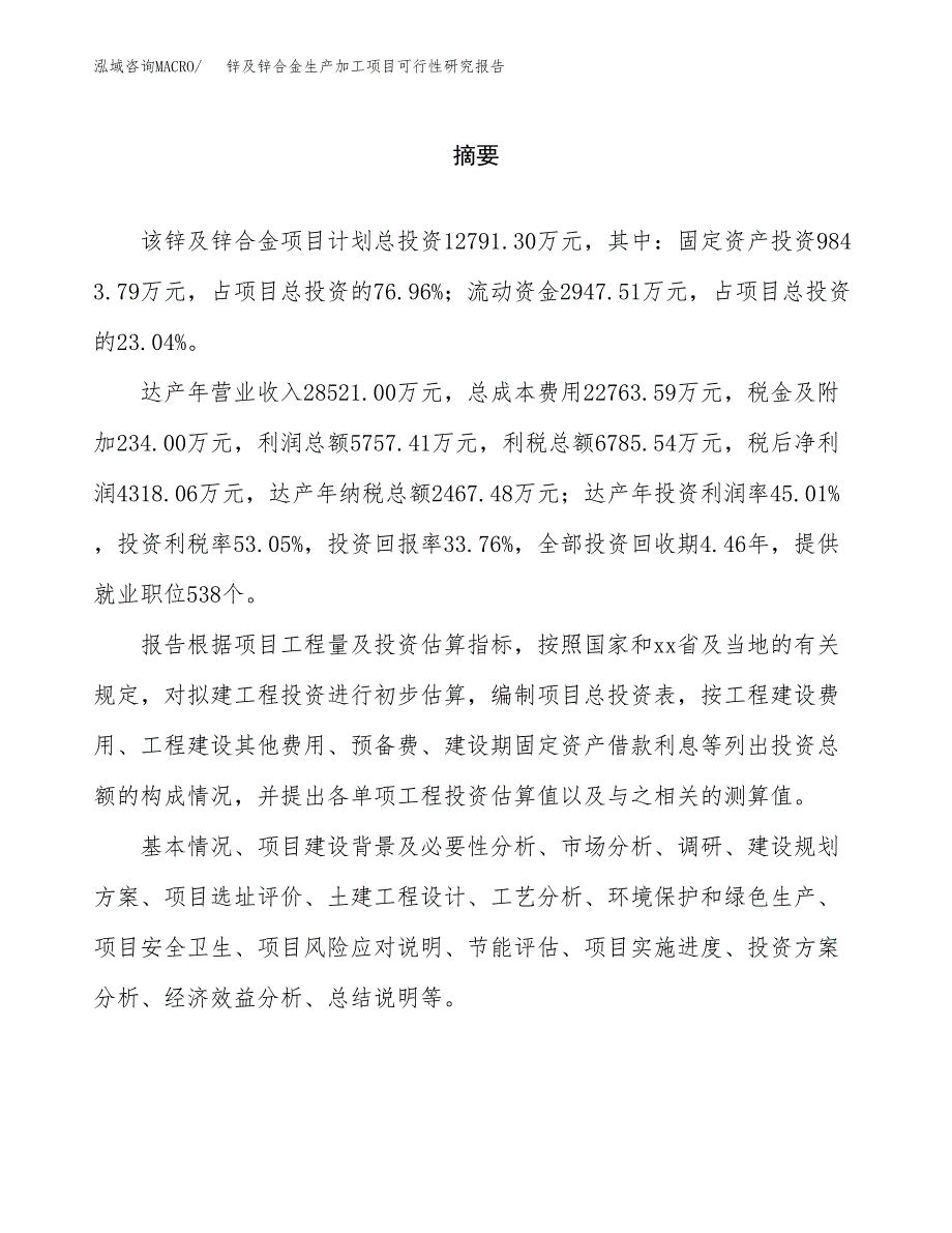 （模板）锌及锌合金生产加工项目可行性研究报告_第2页