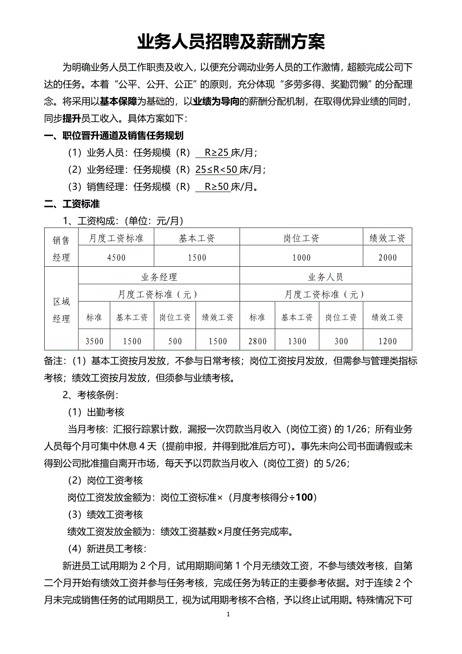 业务人员招聘及薪酬方案_第1页