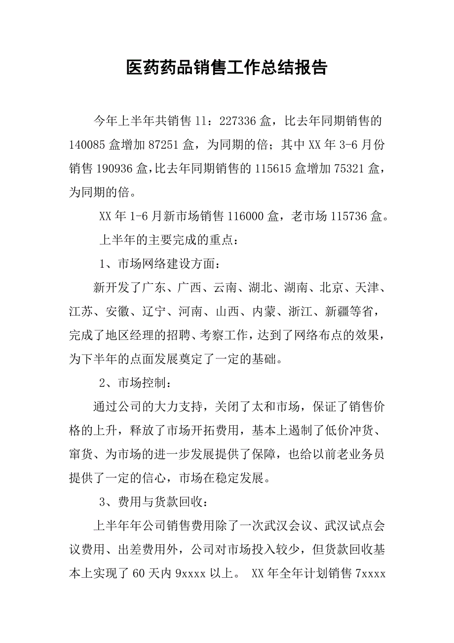 医药药品销售工作总结报告.doc_第1页