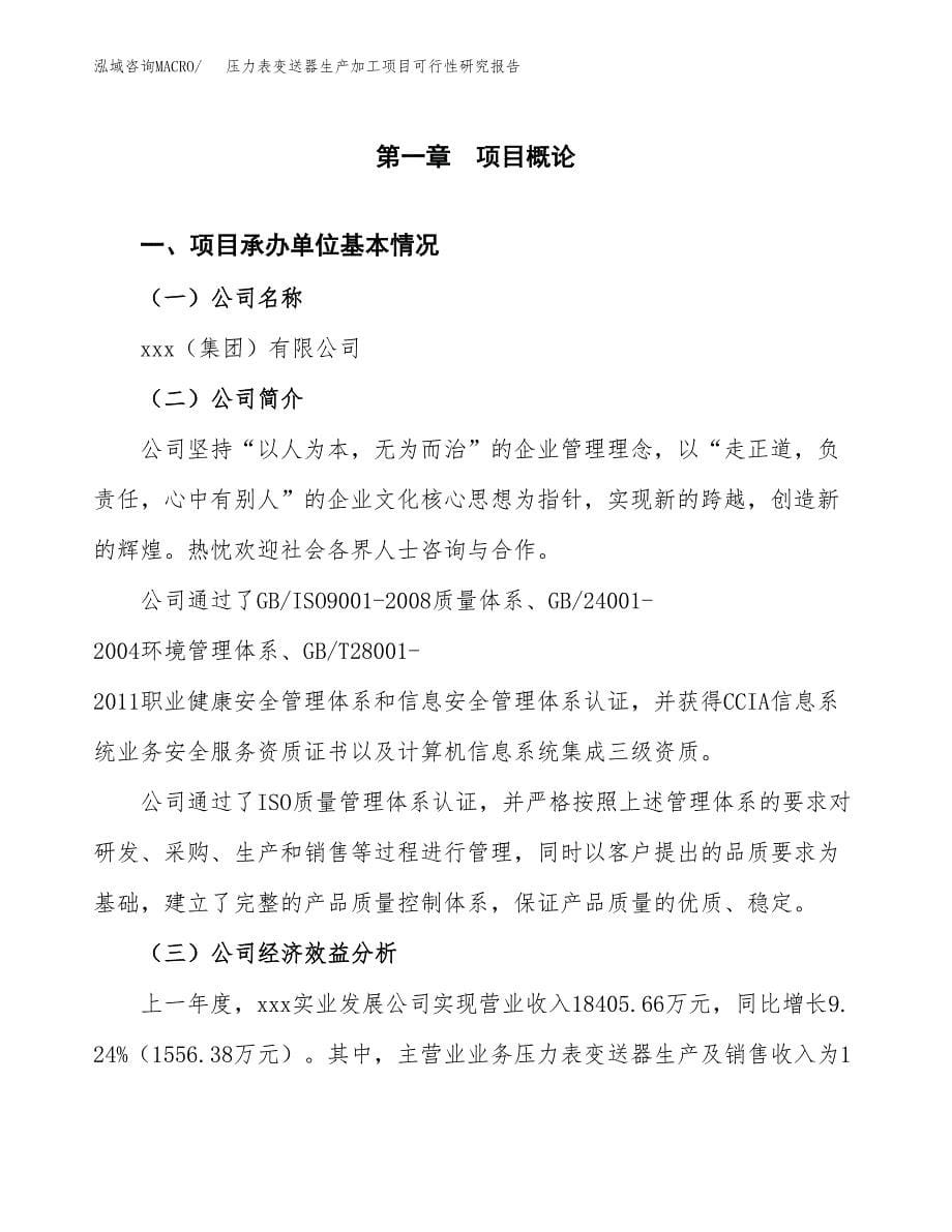 （模板）压力表变送器生产加工项目可行性研究报告_第5页