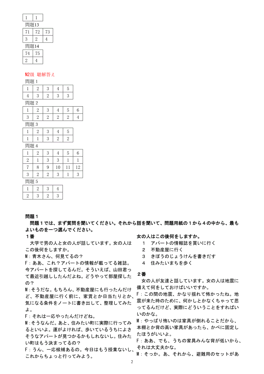 2010年7月日语二级(N2)答案及听力原文_第2页