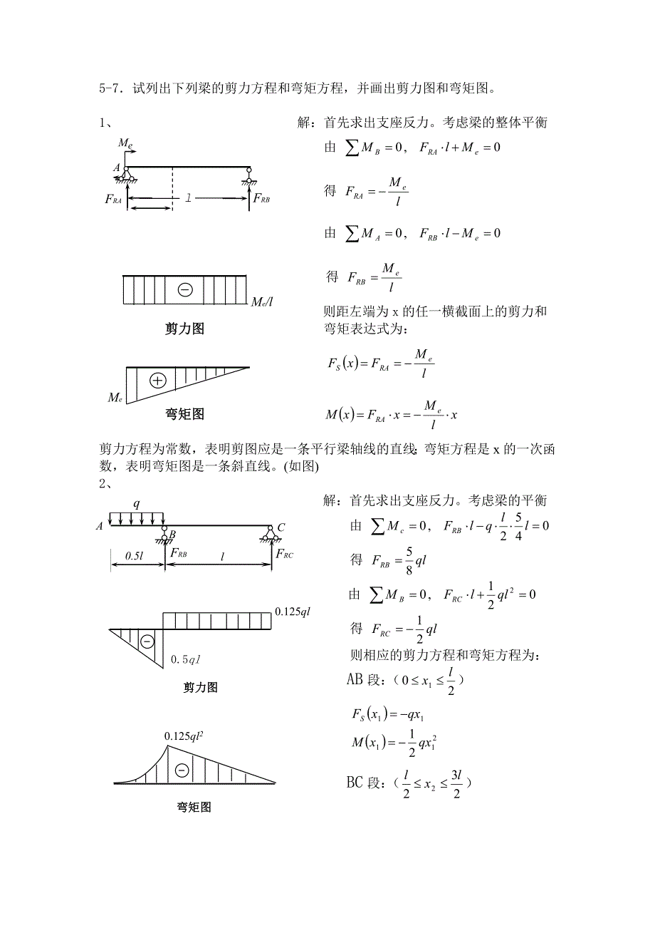 梁的剪力方程和弯矩方程  常用弯矩图_第1页