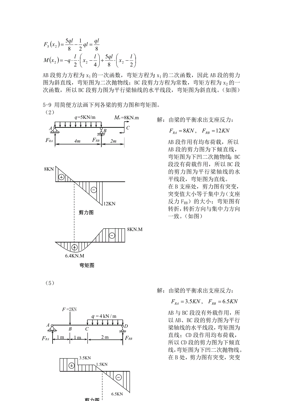 梁的剪力方程和弯矩方程  常用弯矩图_第2页