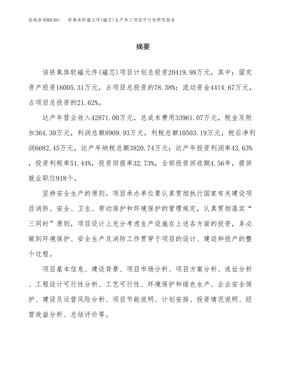 （模板）铁氧体软磁元件(磁芯)生产加工项目可行性研究报告_第2页