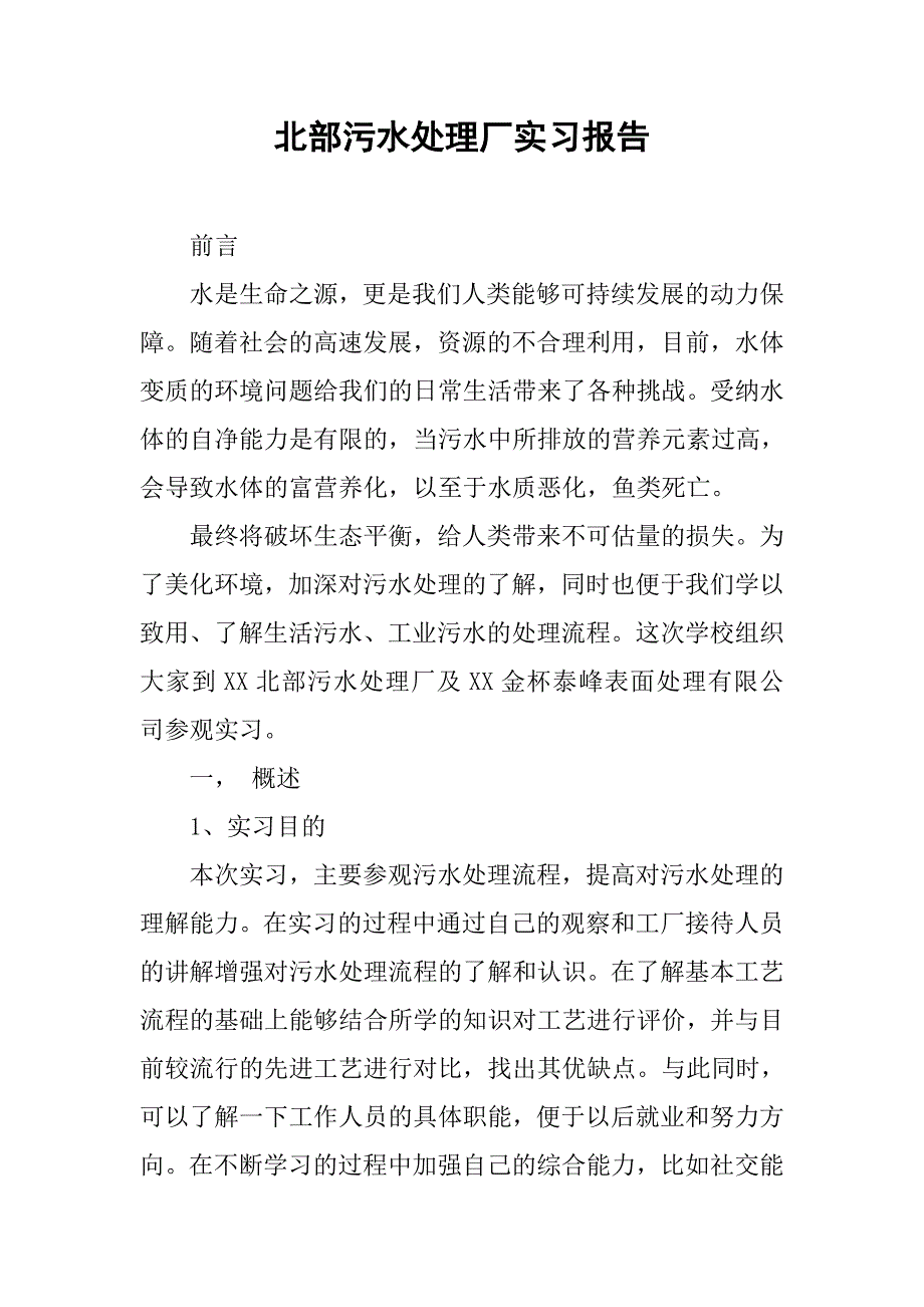 北部污水处理厂实习报告.doc_第1页