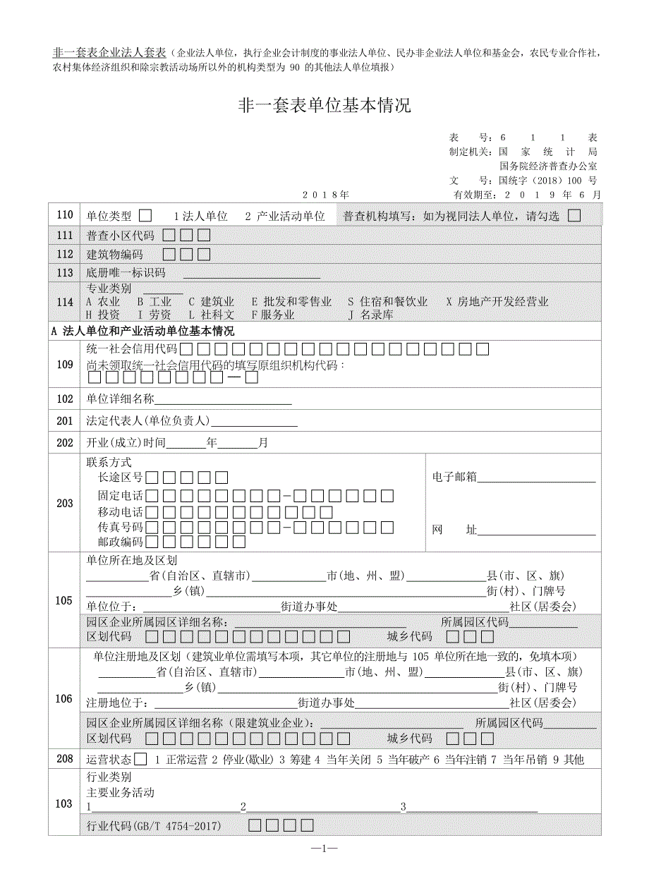 2019第四次经济普查-非一套表企业法人套表--排版文件_第1页