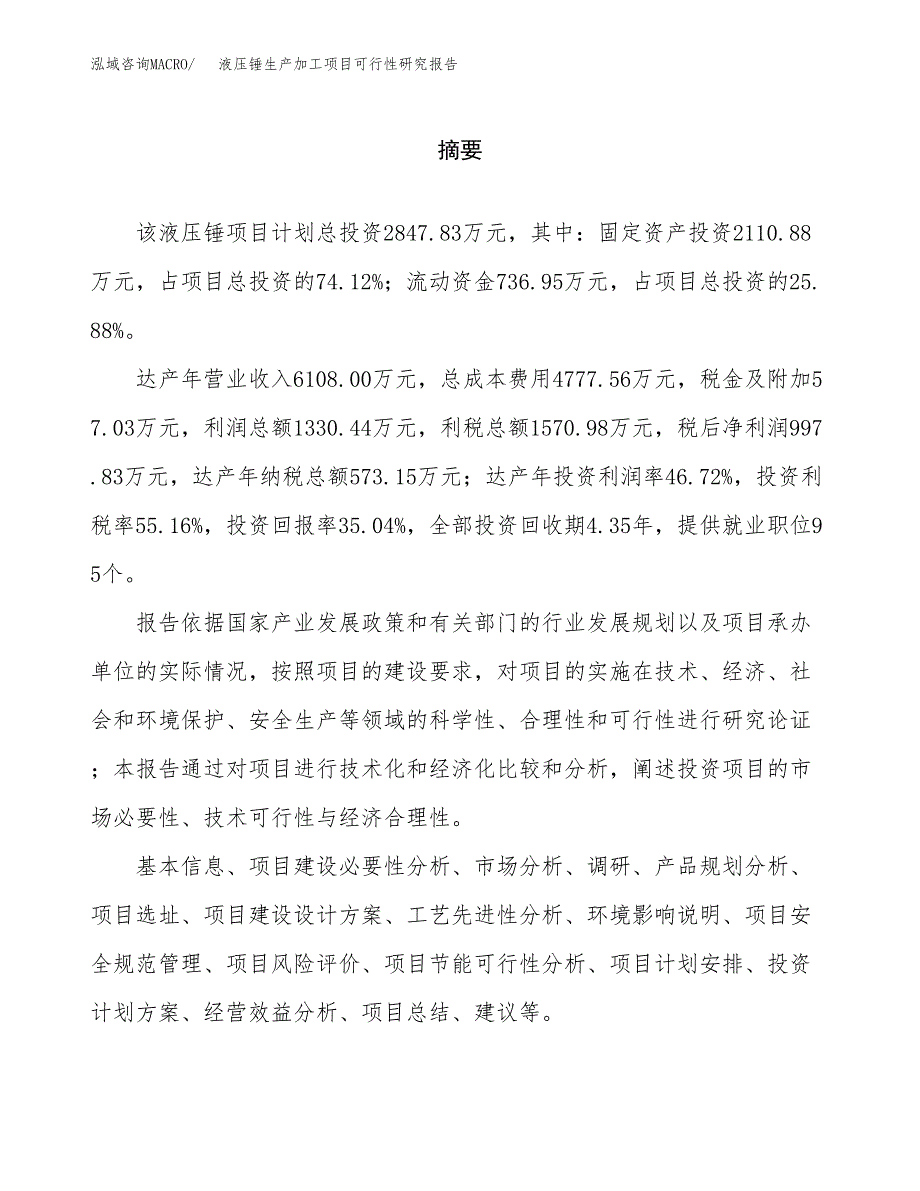 （模板）液压锤生产加工项目可行性研究报告_第2页