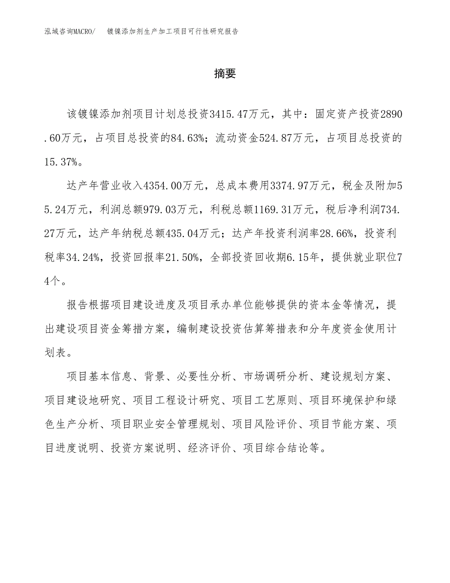 （模板）镀镍添加剂生产加工项目可行性研究报告_第2页