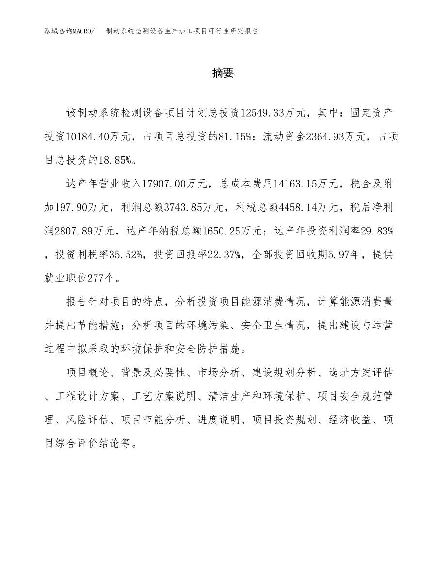 （模板）制动系统检测设备生产加工项目可行性研究报告_第2页