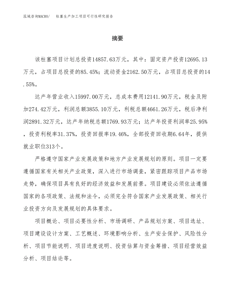 柱塞生产加工项目可行性研究报告_第2页