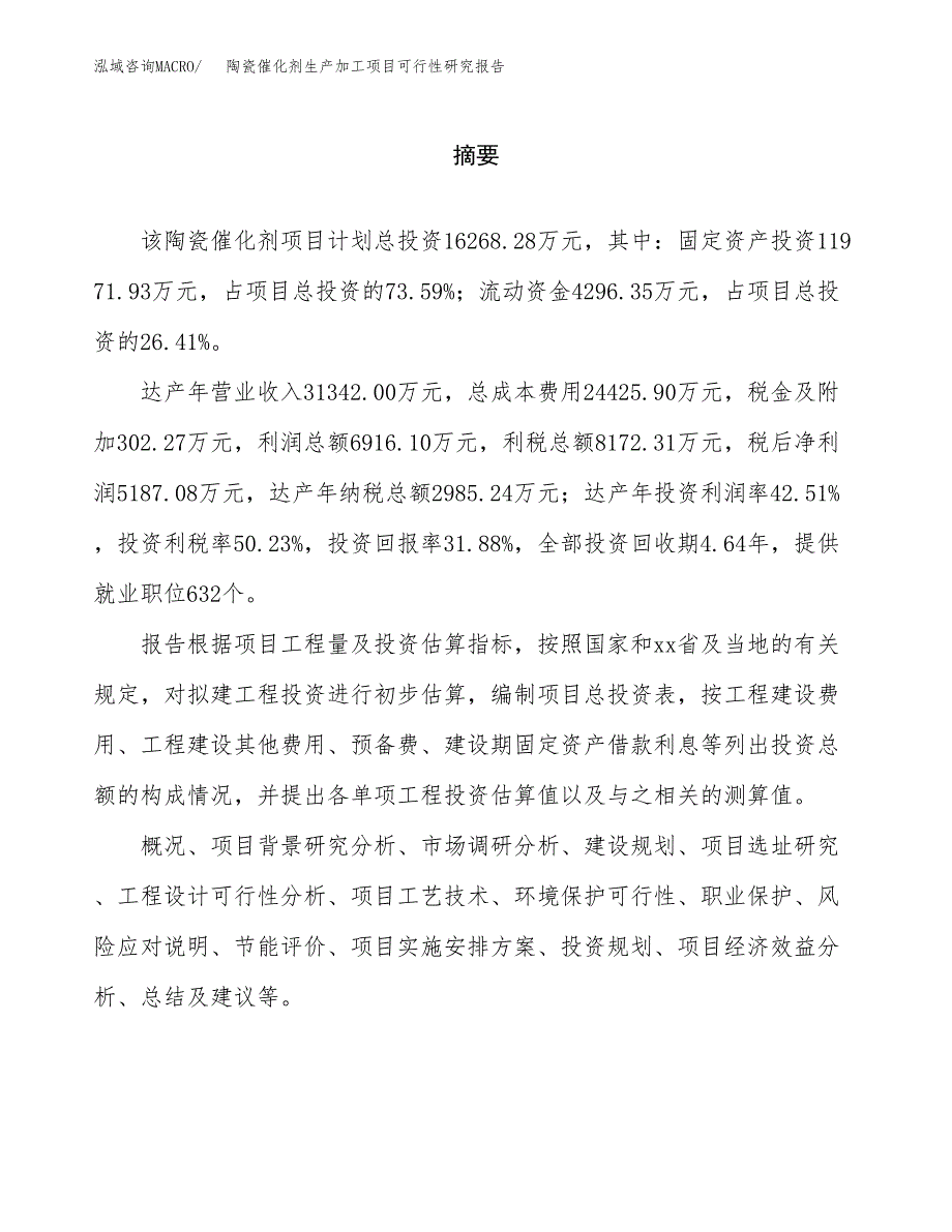 （模板）陶瓷催化剂生产加工项目可行性研究报告_第2页