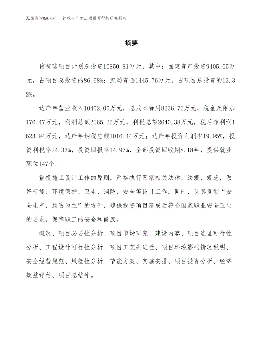 （模板）锌球生产加工项目可行性研究报告_第2页