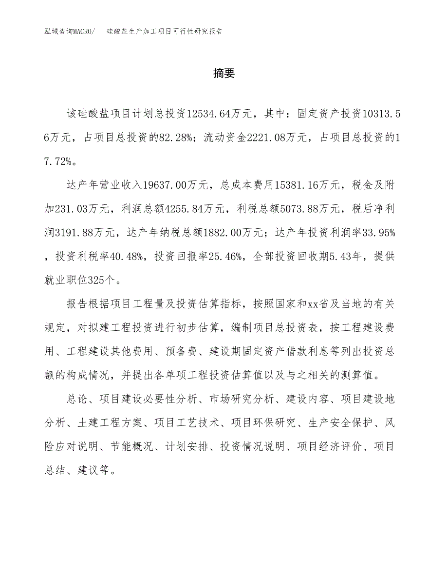 （模板）硅酸盐生产加工项目可行性研究报告_第2页