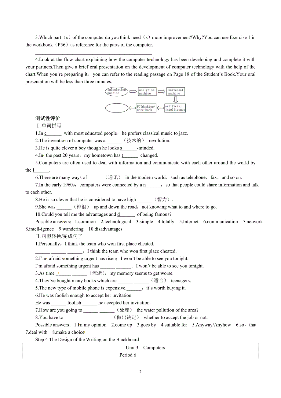 人教版高中英语 必修二（Unit3 Computers--Period6 Assessment）_第2页