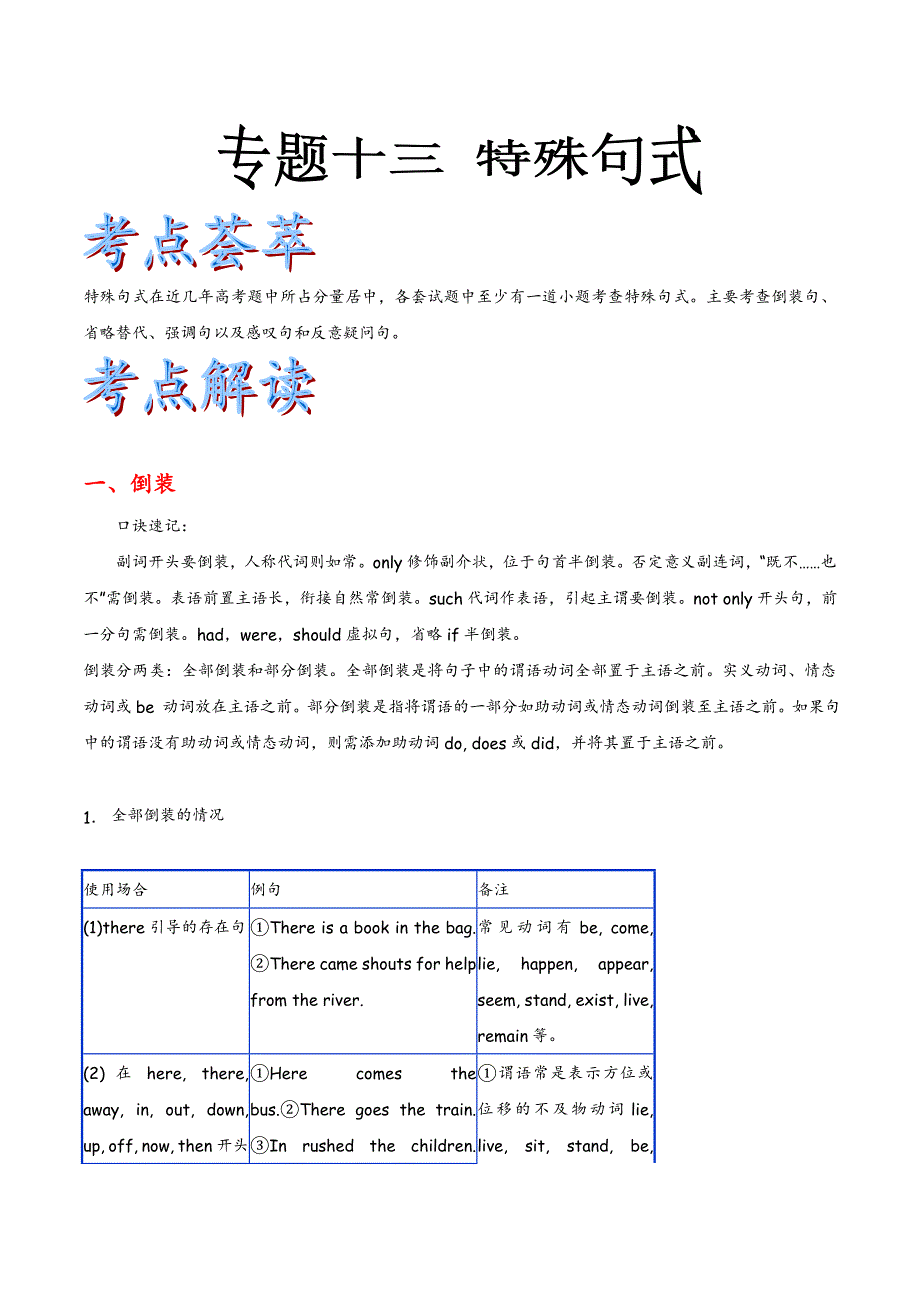 2019届高考英语语法精品学案：专题13 特殊句式_第1页