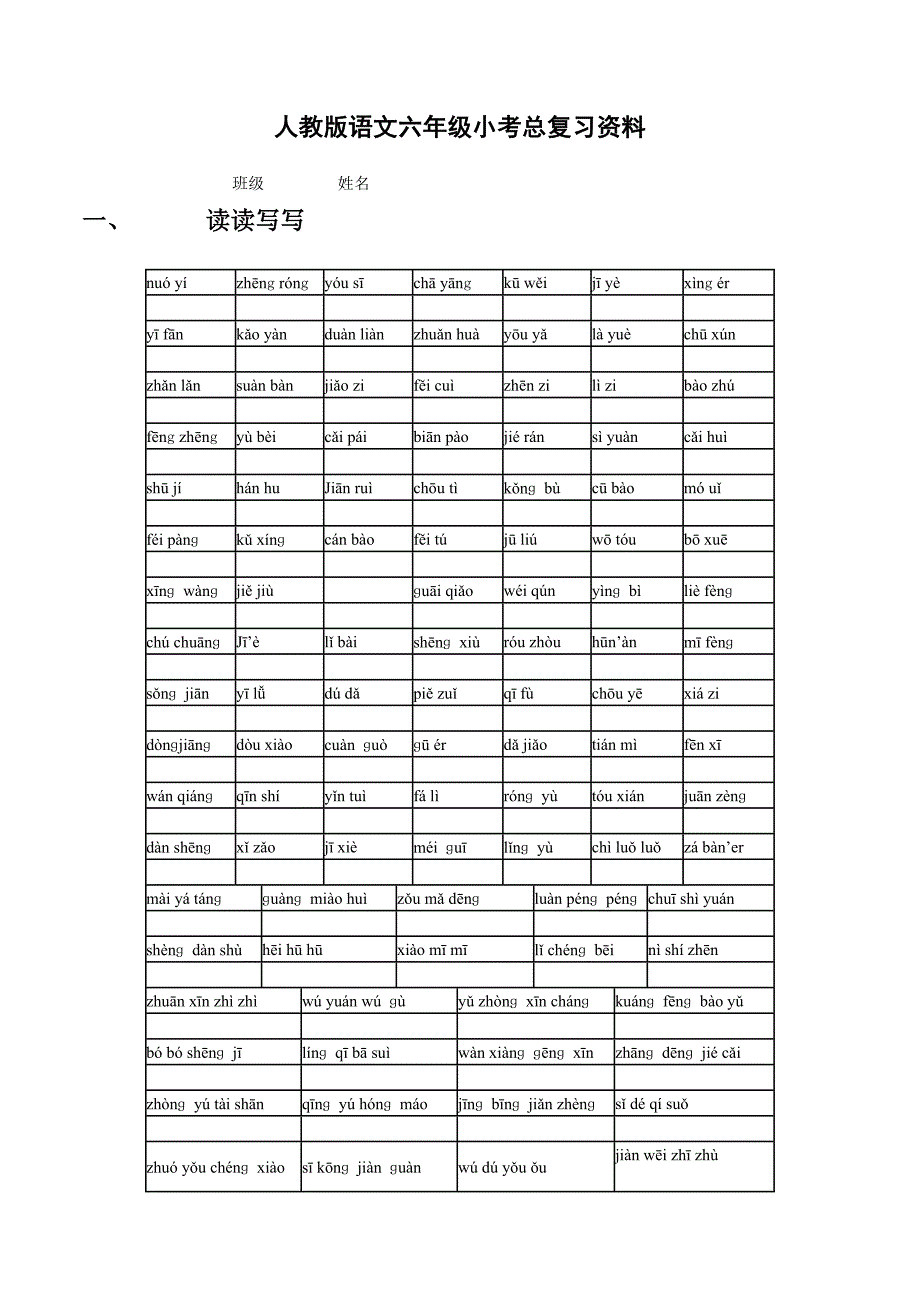 人教版语文六年级小考总复习资料_第1页