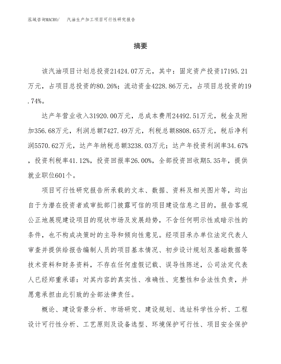 （模板）汽油生产加工项目可行性研究报告_第2页