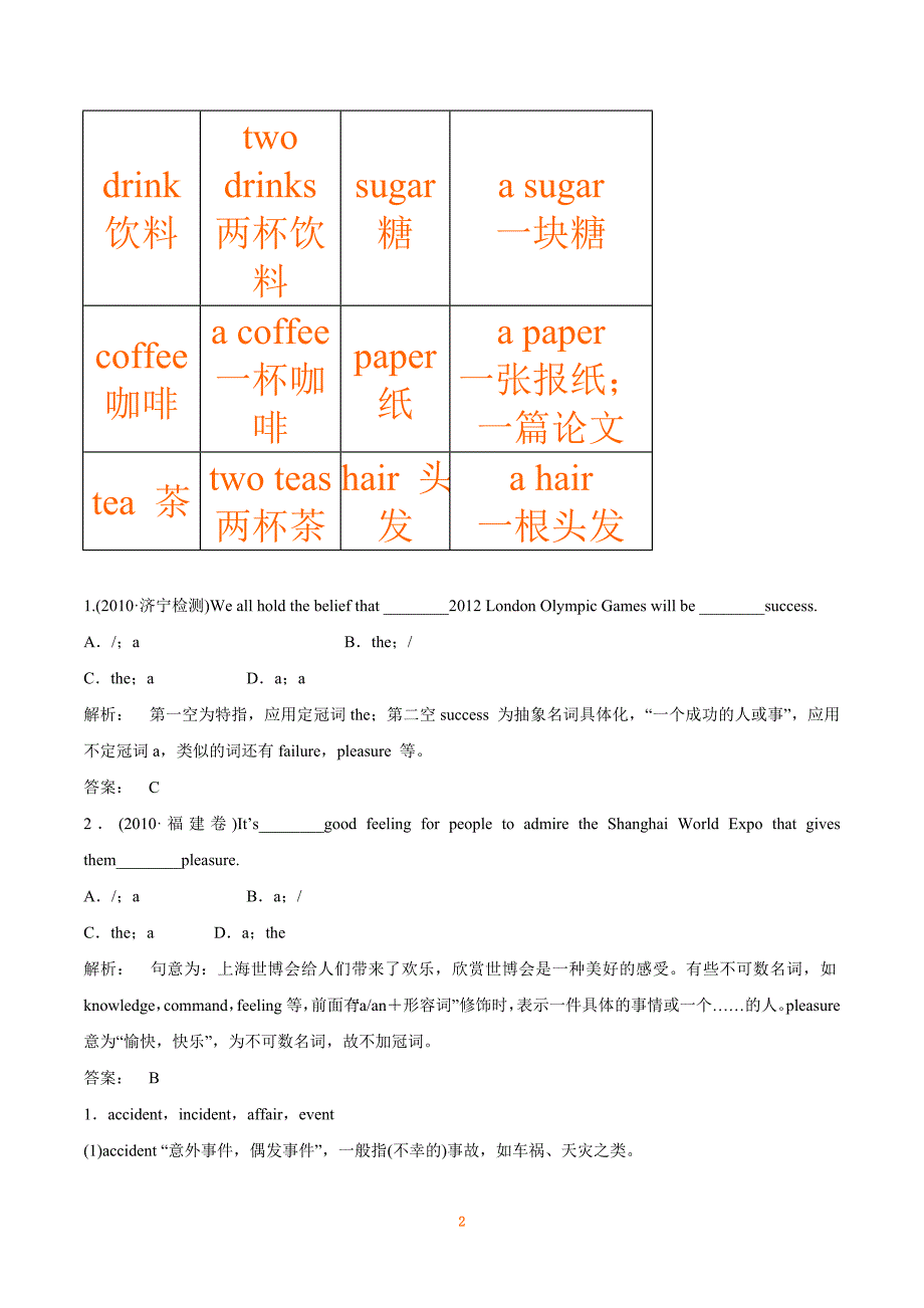 2019届高考英语一轮复习精讲精练学案系列：语法部分 — 名词_第2页