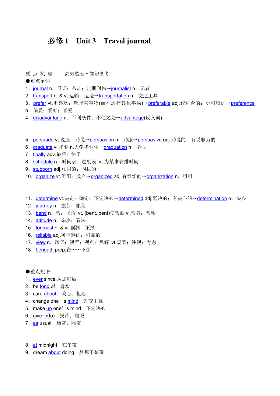 高考英语（人教版）要点梳理 重点突破：必修1 Unit 3　Travel journal_第1页