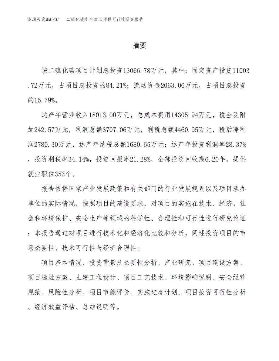 （模板）二硫化碳生产加工项目可行性研究报告_第2页