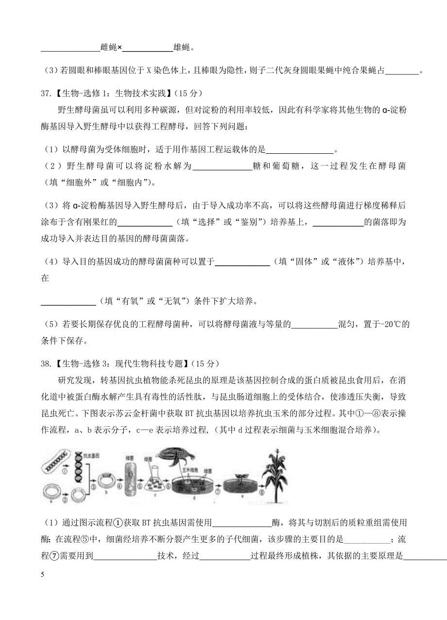 湖南省长沙市2017届高考模拟(二)理综生物试卷 有答案_第5页
