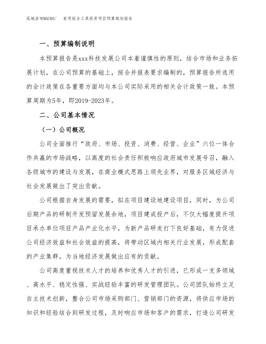 家用组合工具投资项目预算规划报告_第2页