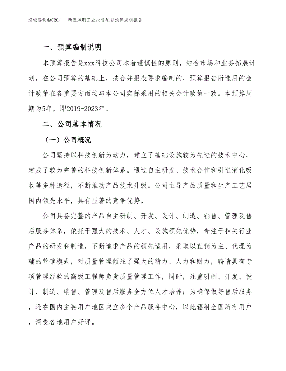 新型照明工业投资项目预算规划报告_第2页