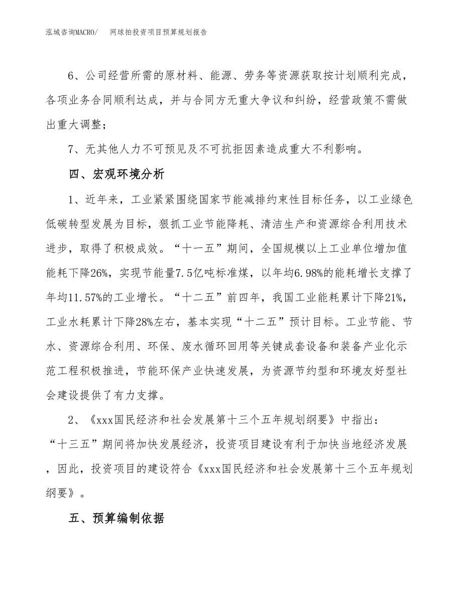 网球拍投资项目预算规划报告_第5页