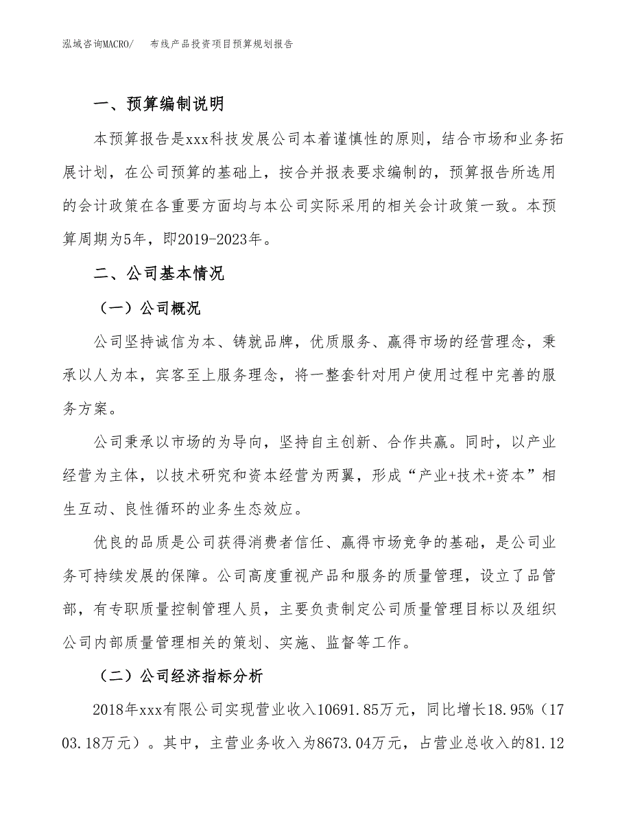 布线产品投资项目预算规划报告_第2页