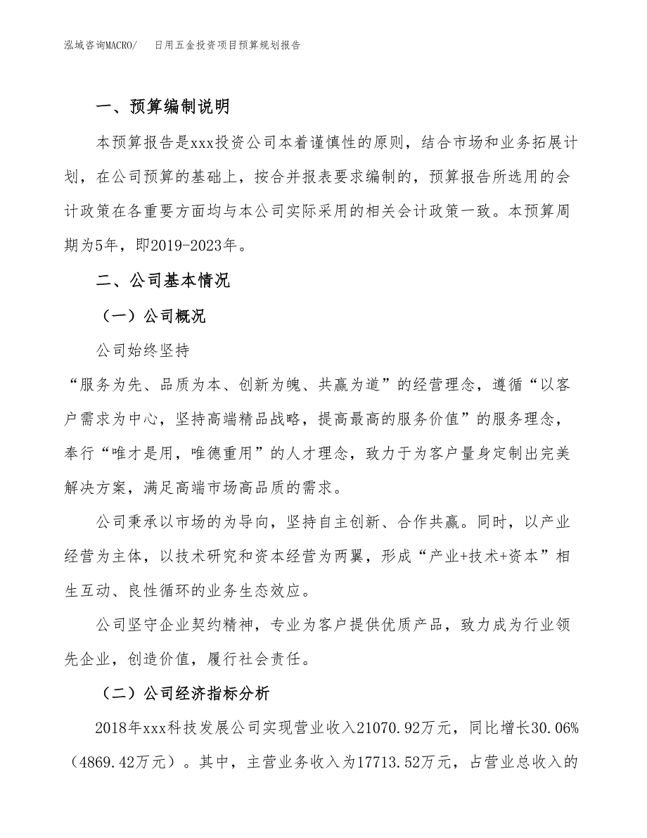 日用五金投资项目预算规划报告_第2页