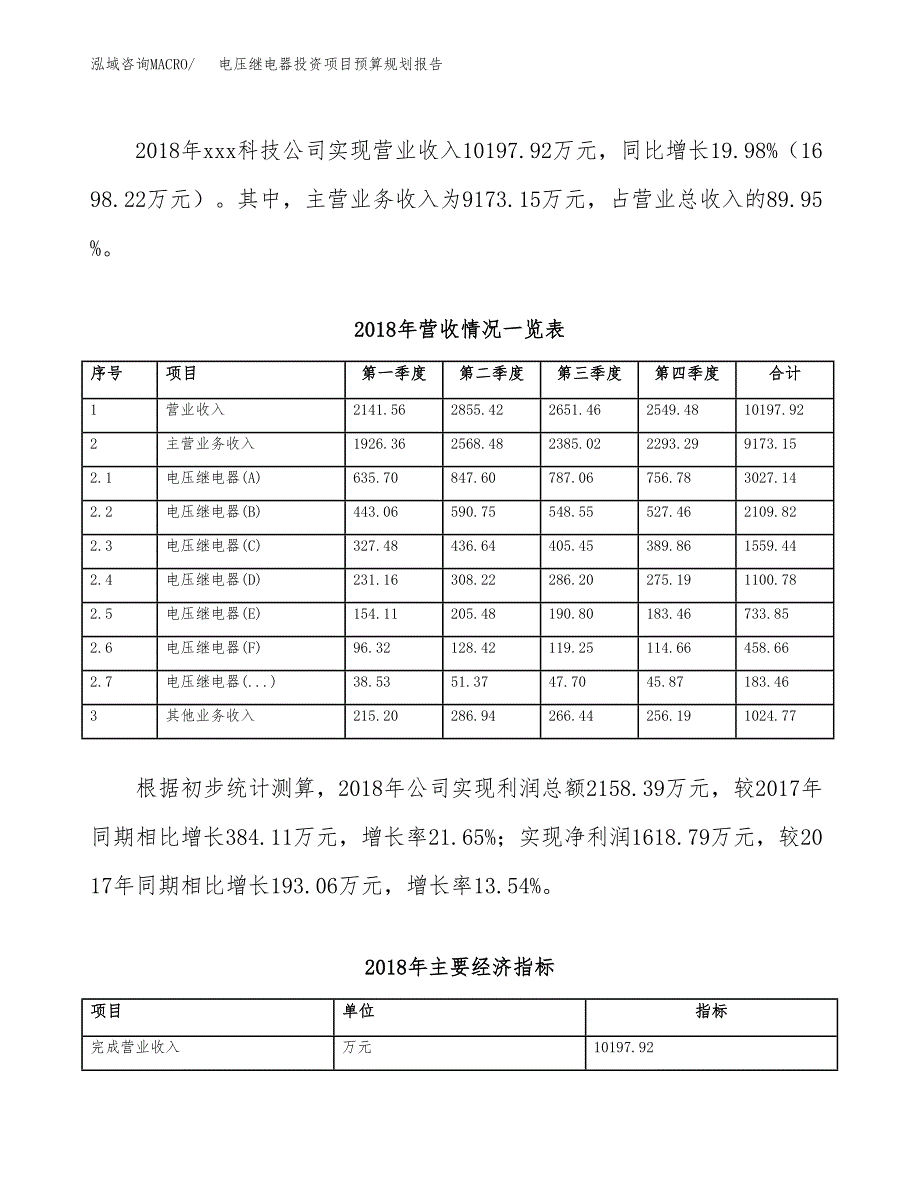 电压继电器投资项目预算规划报告_第3页