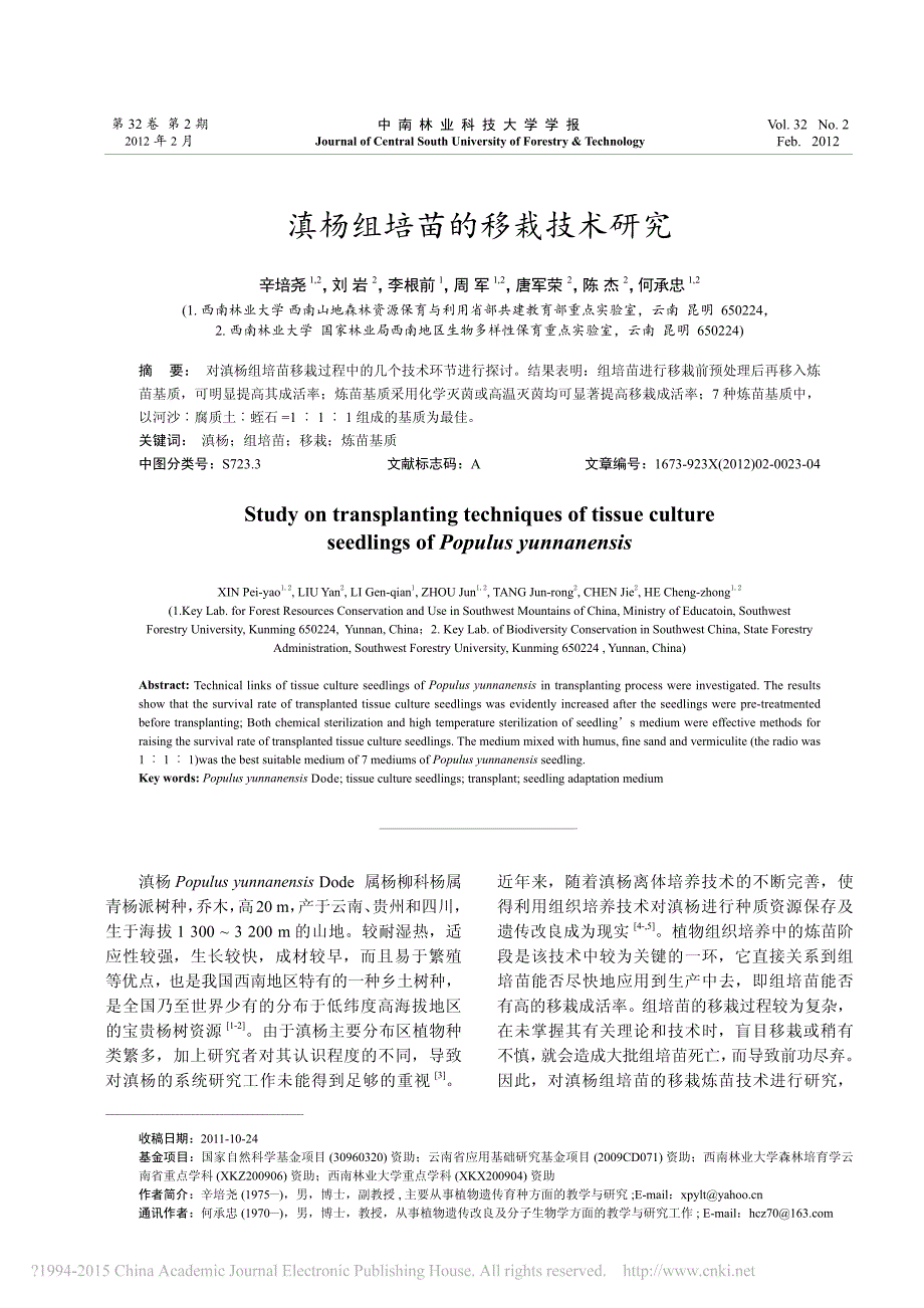 滇杨组培苗的移栽技术研究.pdf_第1页